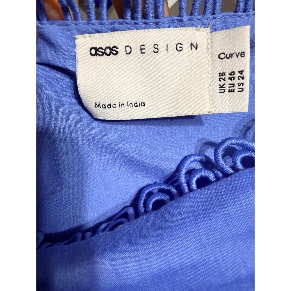 ASOS Design Blue Ruffle Ric Rac Trim Tiered Mini Dress Plus Size US 24 - Picture 3 of 11